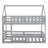 Twin Over Twin House Bunk Bed With Fence And Door