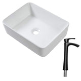 19" 5" Bathroom Sink Combo Rectangular Vessel Vanity Set With Faucet Drop In Ready Ceramic Basin - White / Black