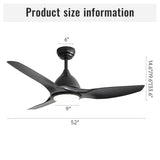 Modern Ceiling Fan With 22W Led Light, 3 ABS Fan Blades Dc Motor Ceiling Fan For Bedroom Living Room
