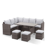 7 Piece Outdoor Dining Set With Cushions, Modular Sectional Sofa And Table