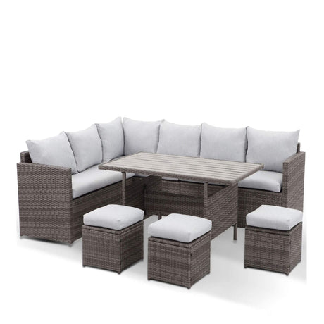 7 Piece Outdoor Dining Set With Cushions, Modular Sectional Sofa And Table