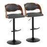 Pino - Mid-Century Modern Adjustable Swivel Barstool (Set of 2) - Black Metal, Walnut Wood