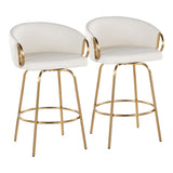 Claire - 26" Fixed-Height Counter Stool With Swivel And Round Gold Metal Footrest (Set of 2) - Gold Metal