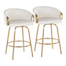 Claire - 26" Fixed-Height Counter Stool With Swivel And Round Gold Metal Footrest (Set of 2) - Gold Metal