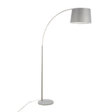 Salon - March Floor Lamp - White Marble And Nickel With Gray Linen Shade