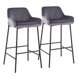 Daniella - Contemporary/Glam Fixed-Height Barstool (Set of 2) - Silver Velvet Fabric