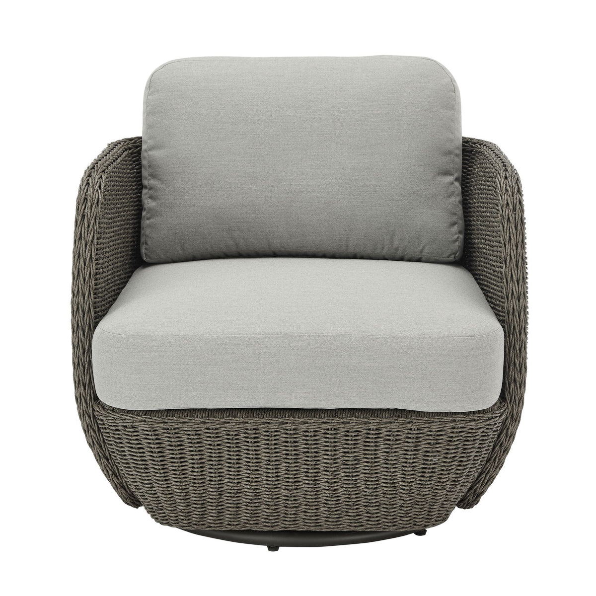 Amira - Outdoor Woven Rattan 360-Swivel Lounge Chair With Aluminum Frame And Mist Gray Cushions - Light Gray / Deep Bronze