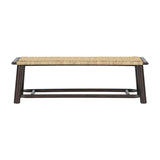 Farmhouse Modern Solid Wood Rattan Bench Multi Functional Design 59" Indoor & Covered Outdoor Bench - Walnut