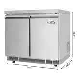 36 in. Commercial Refrigerated Prep Station Cold Table, Stainless-Steel Refrigerator with 6 Pan Storage with Cover and Two Adjustable Shelves (KM-RBT-36C)