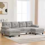 U-Shaped Sectional Sofa 103.5" Black Chenille Fabric Couch With Dual Chaise Lounges, Storage Pockets, Armrest Pillows