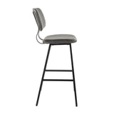 Foundry - Contemporary Barstool (Set of 2) - Black Metal And Gray Faux Leather With Gray Zig Zag Stitching