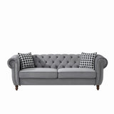 Chesterfield Velvet Upholstery Fabric Sofa With Roll Armrest & Nailhead