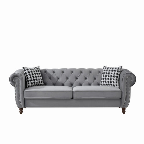 Chesterfield Velvet Upholstery Fabric Sofa With Roll Armrest & Nailhead
