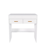 Flip Top Vanity Desk With LED Mirror & Outlet Makeup Table With 2 Drawers, Open Storage, And Jewelry Hooks - White