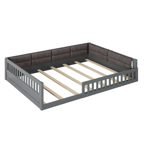 Upholstered Platform Bed With Guardrail And Pillow