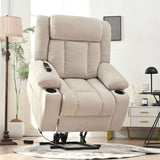 Power Lift Recliner Chair With Extended Footrest, Remote Control, Cup Holders, And Side Pockets