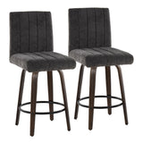 Hannah - Fixed-Height Counter Stool With Swivel And Round Black Metal Footrest (Set of 2) - Walnut Glazed Wood
