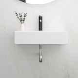 Modern Ceramic Rectangular Wall Mounted Bathroom Sink With Faucet Hole & Overflow