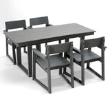 5 Piece Outdoor Dining Set, Table With Umbrella Hole And 4 Armrest Chairs