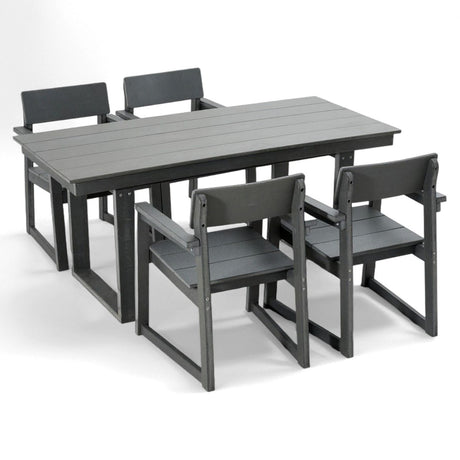 5 Piece Outdoor Dining Set, Table With Umbrella Hole And 4 Armrest Chairs