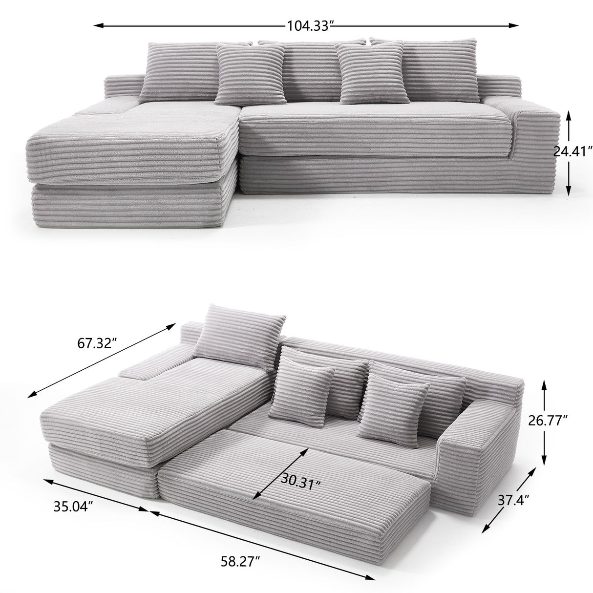 Modern L - Shaped Sectional Couch With Memory Foam