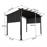Outdoor Patio Pergola Gazebo - Steel Frame Sun Shelter With Retractable Canopy