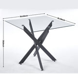 Dining Table With Cross Metal Leg And Tempered Glass, Modern Space Saving Kitchen Table For Living Room Legs, Square Table