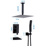 Contemporary Shower System With 12" Rainfall Head And Handheld Spray, Wall Mounted