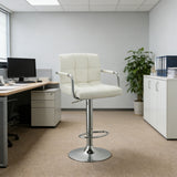 Adjustable Swivel Arm Bar Stool With Cushion - White