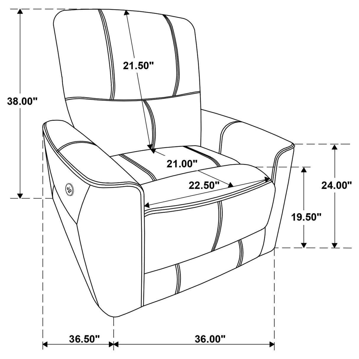 Denson - Upholstered Power Recliner Chair With USB Charging And Smooth Button Recline - Brown