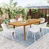Modern Outdoor 7 Piece Expandable Dining Set With Stackable Chairs