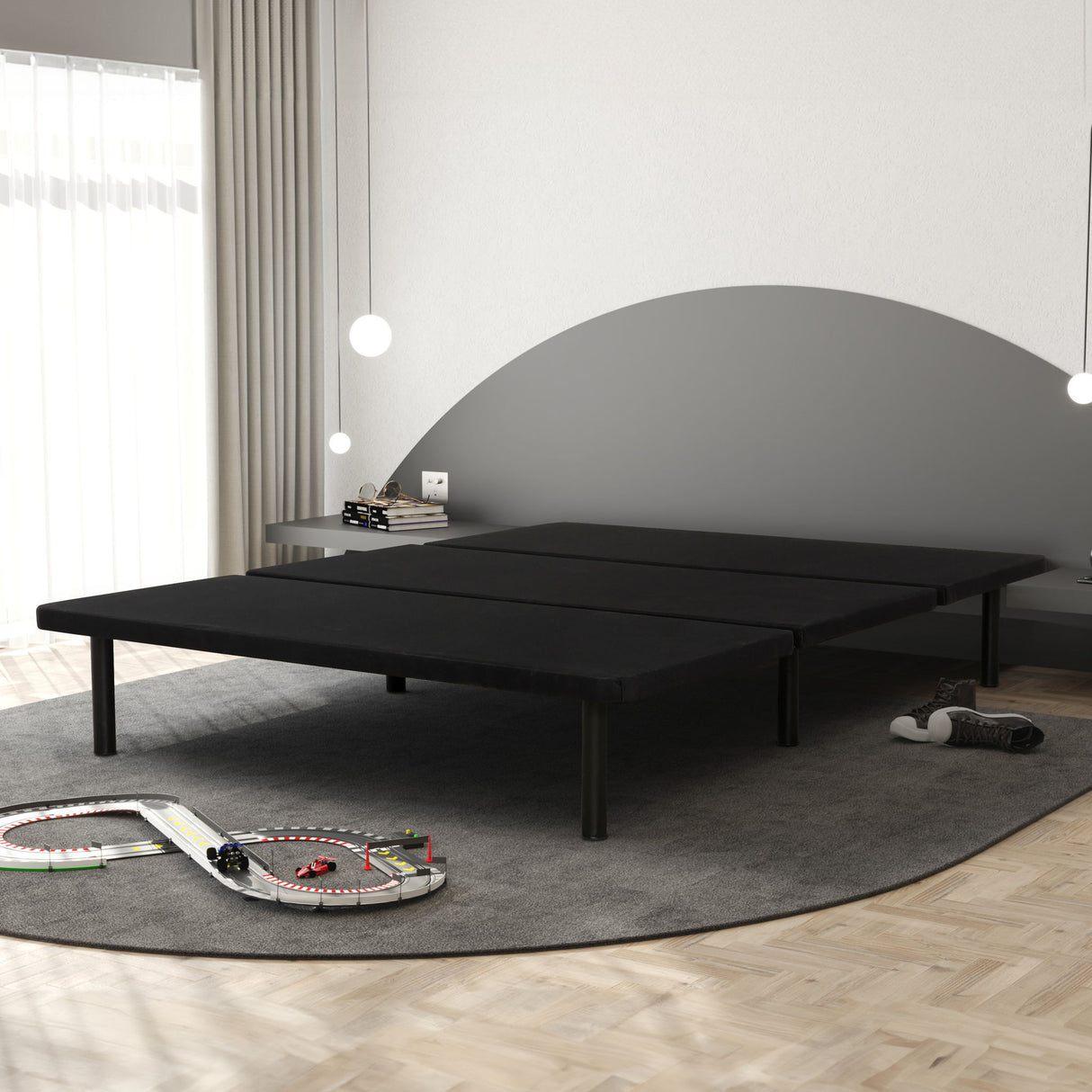 Queen Size Platform Bed Frame, Bedroom Furniture Metal Bed Foundation Base - Black