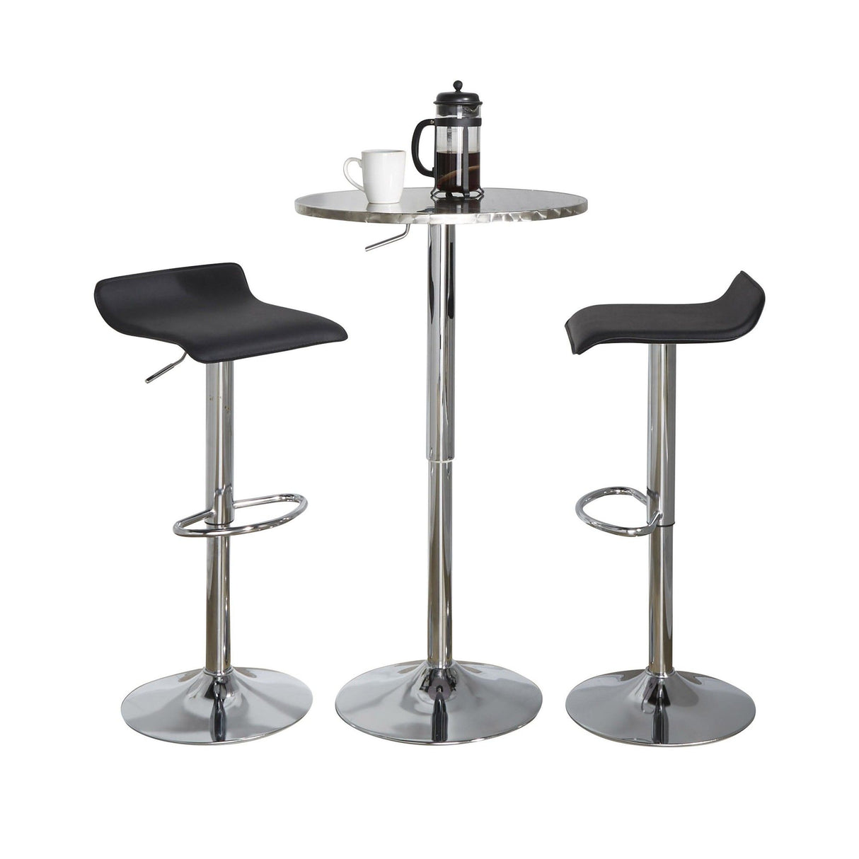 Bistro - Round Ale 3 Piece Bar Set - Chrome Metal