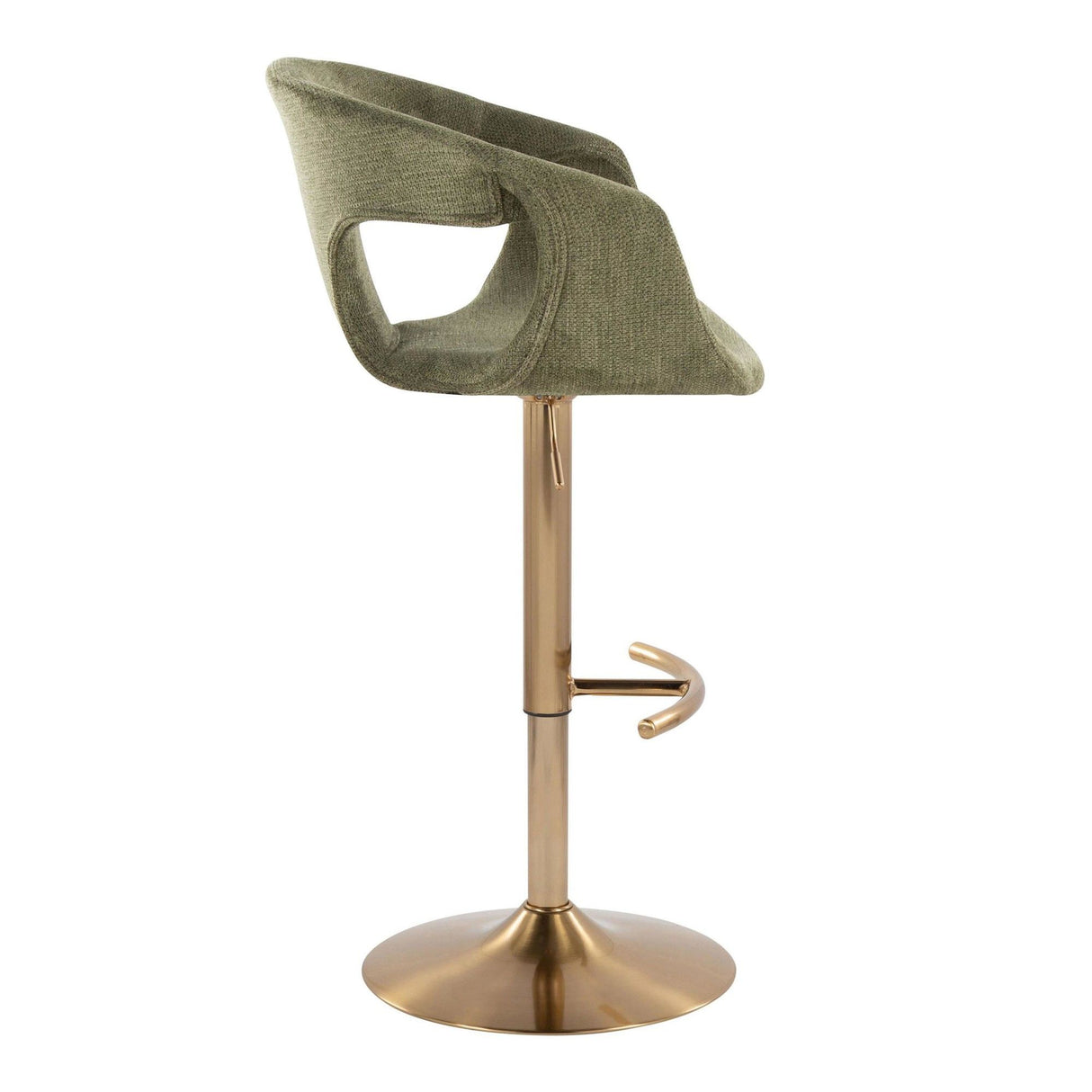 Curvo - Adjustable Barstool With Rounded T Footrest (Set of 2) - Gold Metal And Green Fabric