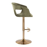 Curvo - Adjustable Barstool With Rounded T Footrest (Set of 2) - Gold Metal And Green Fabric