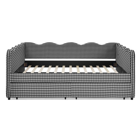 Gingham Daybed With USB Charging Port, Wave-Shaped Design