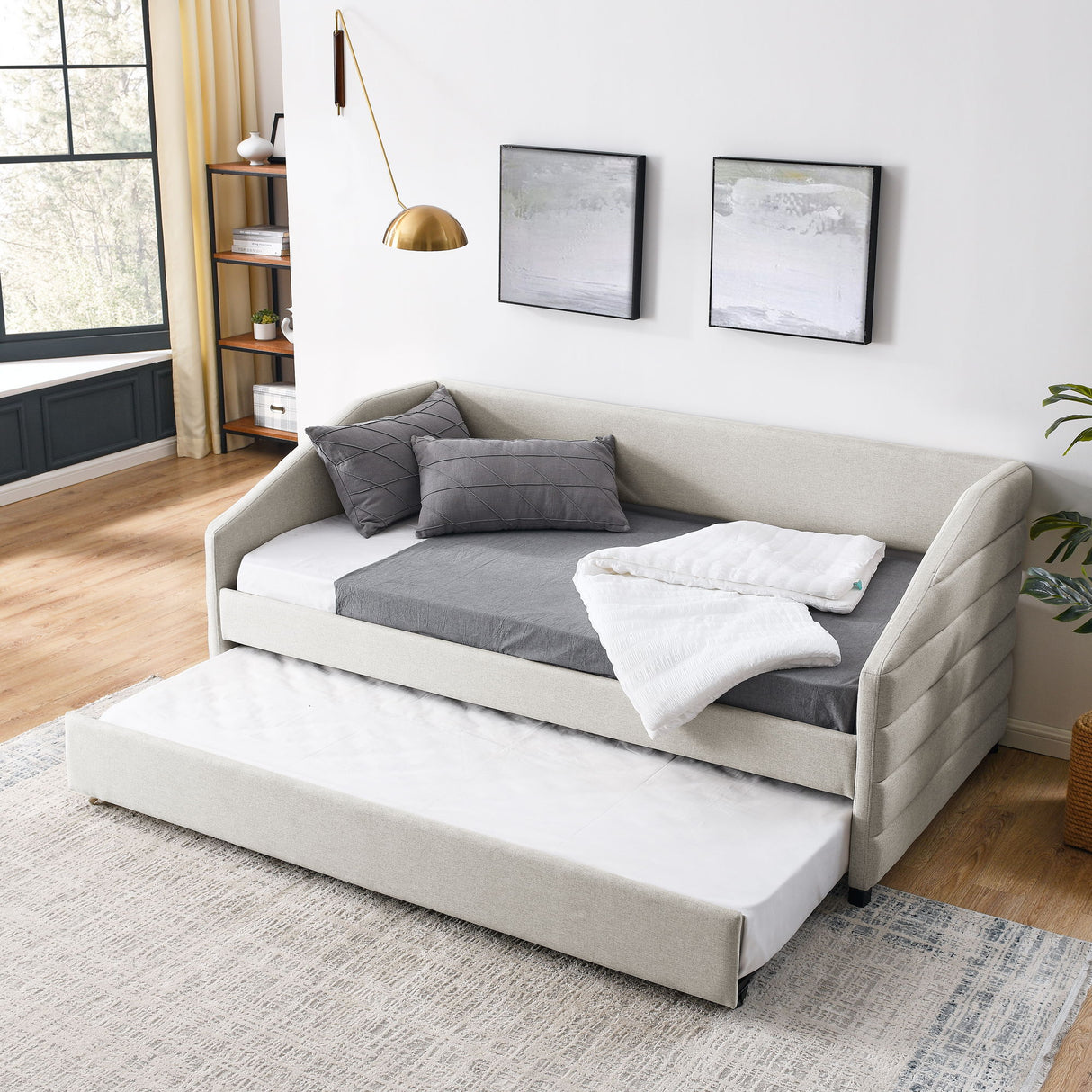 Elegant Daybed With Trundle Upholstered Tufted Sofa Bed