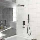 Square Shower System With Waterfall Tub Spout And Rough In Valve, Wall Mounted