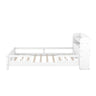 Wood Platform Bed With Built In LED Light, Storage Headboard And Guardrail