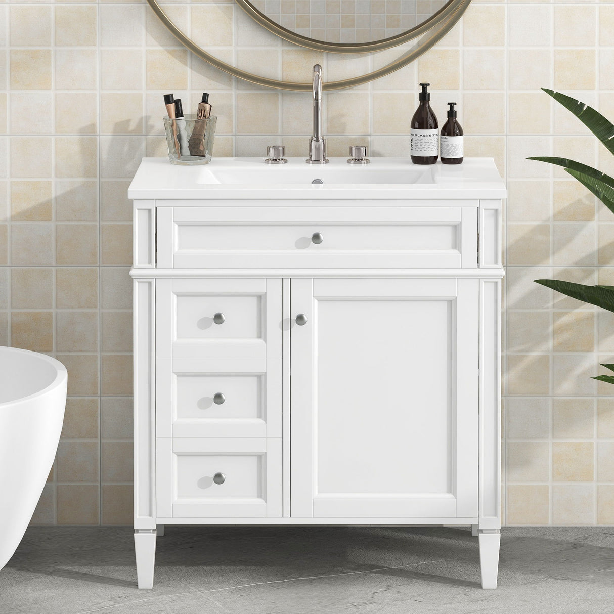 Bathroom Vanity With 2 Drawers And Tip-Out Drawer, Storage Cabinet