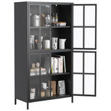 Premium Metal Storage Cabinet With Tempered Glass Doors, Adjustable Shelves, And Anti Tipping Device - Black