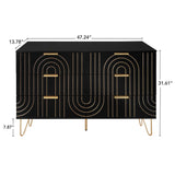 Modern 6 Drawer Dresser, Modern Dresser With Metal Handles, Storage Chest Of Drawer, Wide Dresser Drawer Organizers With Carving Design For Bedroom, Living Room, Hallway - Black