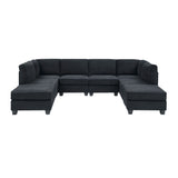 Upholstered Modular Sectional, Customizable Layout, Removable Cushions - Black