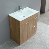 Bathroom Vanity With Sink, Freestanding Fluted Cabinet With 1 Door And 2 Drawers - Natural Walnut