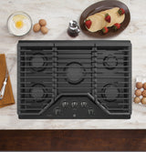 GE Profile PGP7030BMTS 30 inch gas cooktop angled view