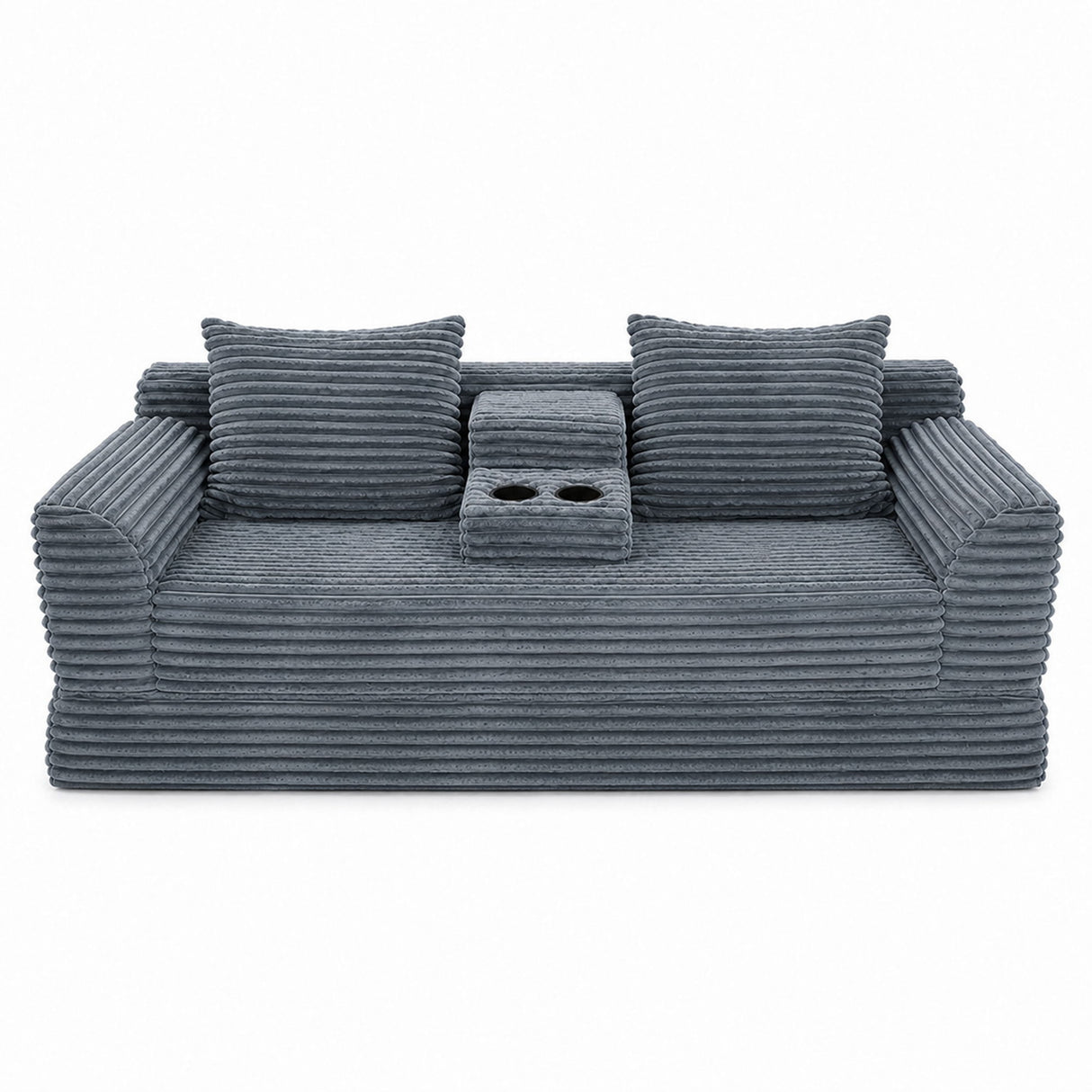 Soft Striped Convertible Sofa Bed, Dual Use Lounge Couch With Cup Holders And Pillows