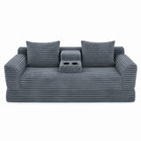 Soft Striped Convertible Sofa Bed, Dual Use Lounge Couch With Cup Holders And Pillows