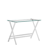 Transparent Glass Computer Desk With Rounded Edges, Tempered Glass Laptop Table - Clear