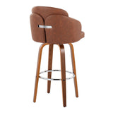 Dahlia - Contemporary Fixed-Height Barstool (Set of 2) - Walnut Wood, Chrome Footrest