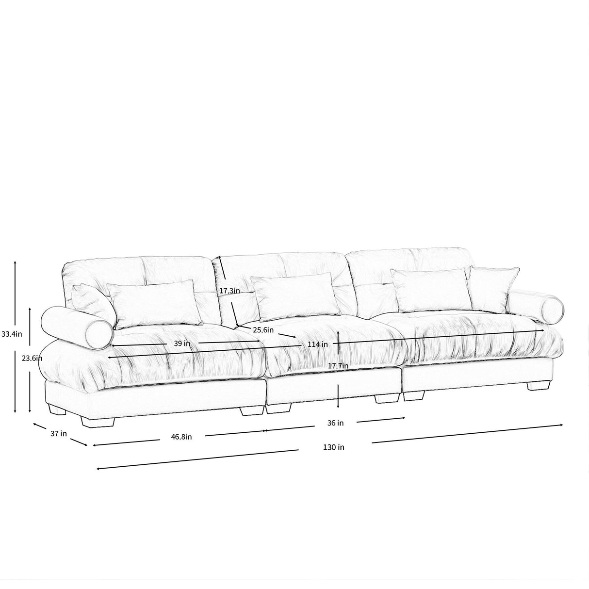 Modern Velvet Sofa With Bolstered Armrests And Pillows